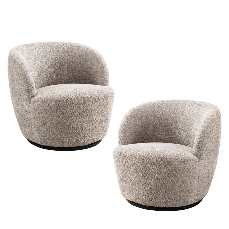Nen Upholstered Swivel Accent Chairs, Boucle Swivel Barrel Chair, Accent Arm Chairs for Small Space, Light Gray