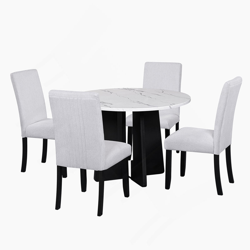 Ensemble de table de salle à manger 5 pièces avec chaises rembourrées, parfait pour la salle à manger, la cuisine et le salon, assurant un assemblage facile et des repas confortables.