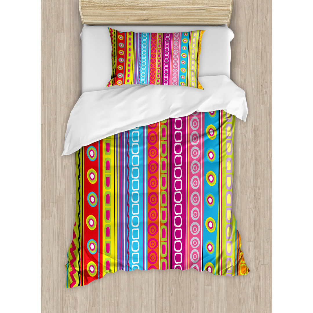 Striped Colorful Retro Circles Duvet Cover Set Ambesonne 