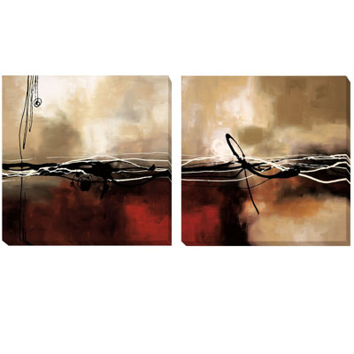 «Symphony in Red and Khaki I and II» par Laurie Maitland, ensemble de 2 impressions sur toiles tendues