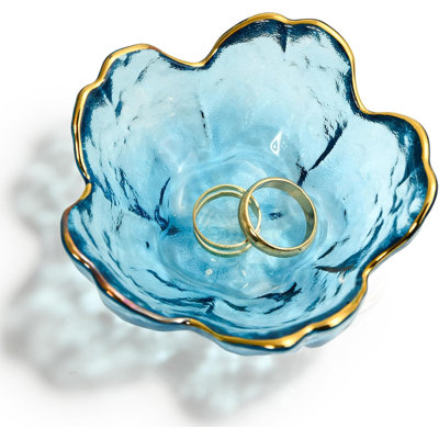 Golden-edged Blue Glass Jewellery Trinket Dish