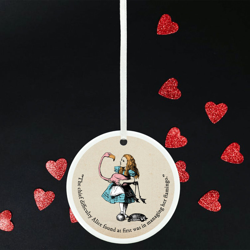 Alice and Flamingo Alice In Wonderland Circle Shaped Ceramic Ornament Bauble