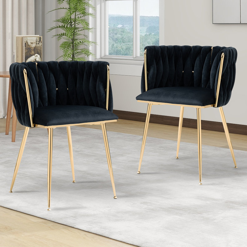 Chaise d'appoint rembourrée en velours Evanni, Noir, 2