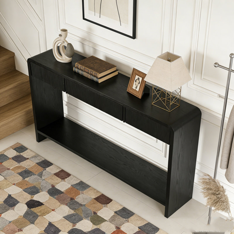 3-Drawer Console Table with Vertical Slats, Black