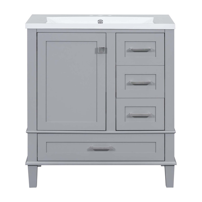 Meuble-lavabo moderne avec lavabo, porte à fermeture douce et 3 tiroirs, Gris