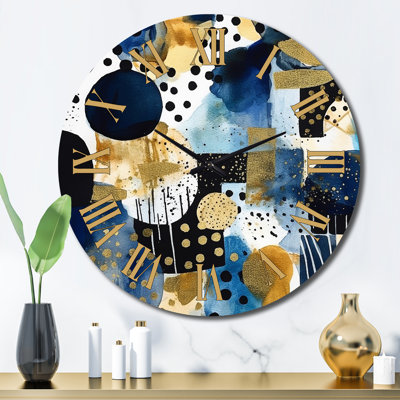 Horloge murale minimaliste avec textures bleues et dorées
