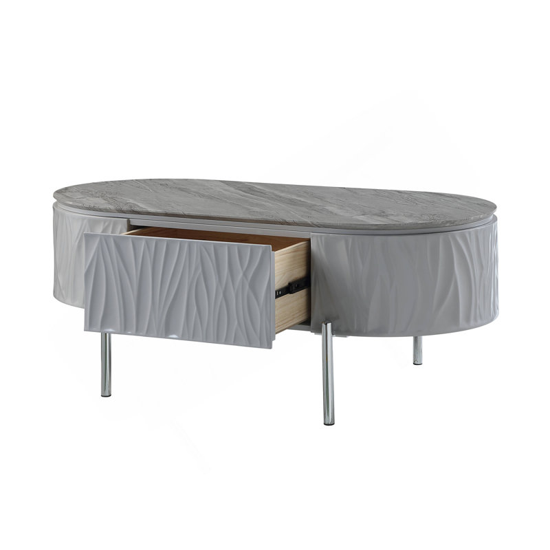 Table basse yukino gris ultrabrillant et finition chromée