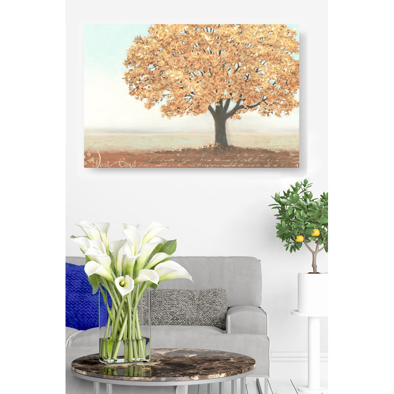 Arbre doré, arbre de la Sagesse, carte postale, doré, doré, brun, orange, beige, H 24 po x l 48 po x P 1,5 po