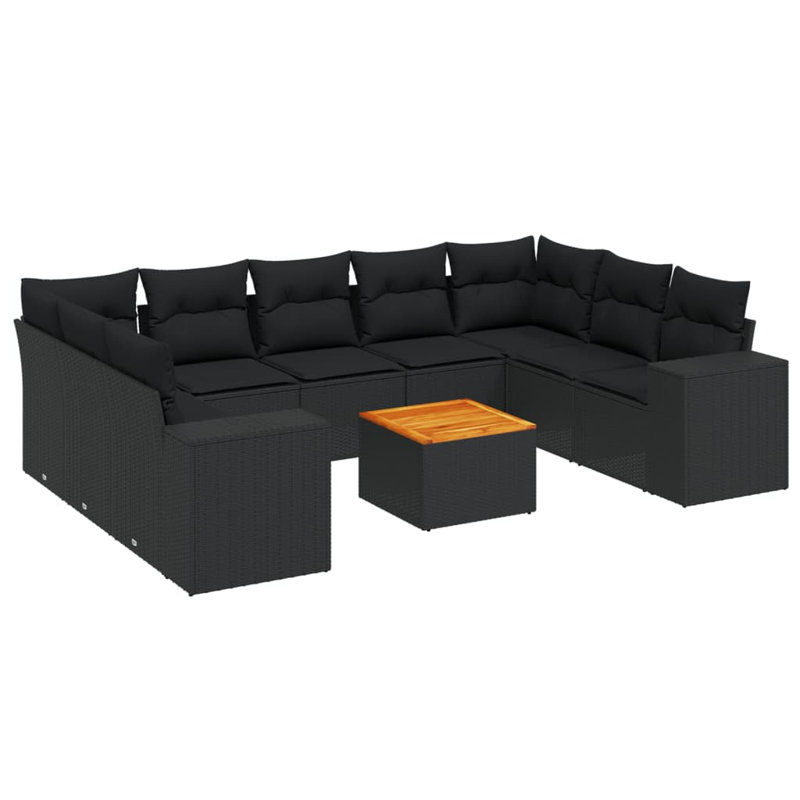 Ensemble de canapé de jardin noir, Noir, Noir