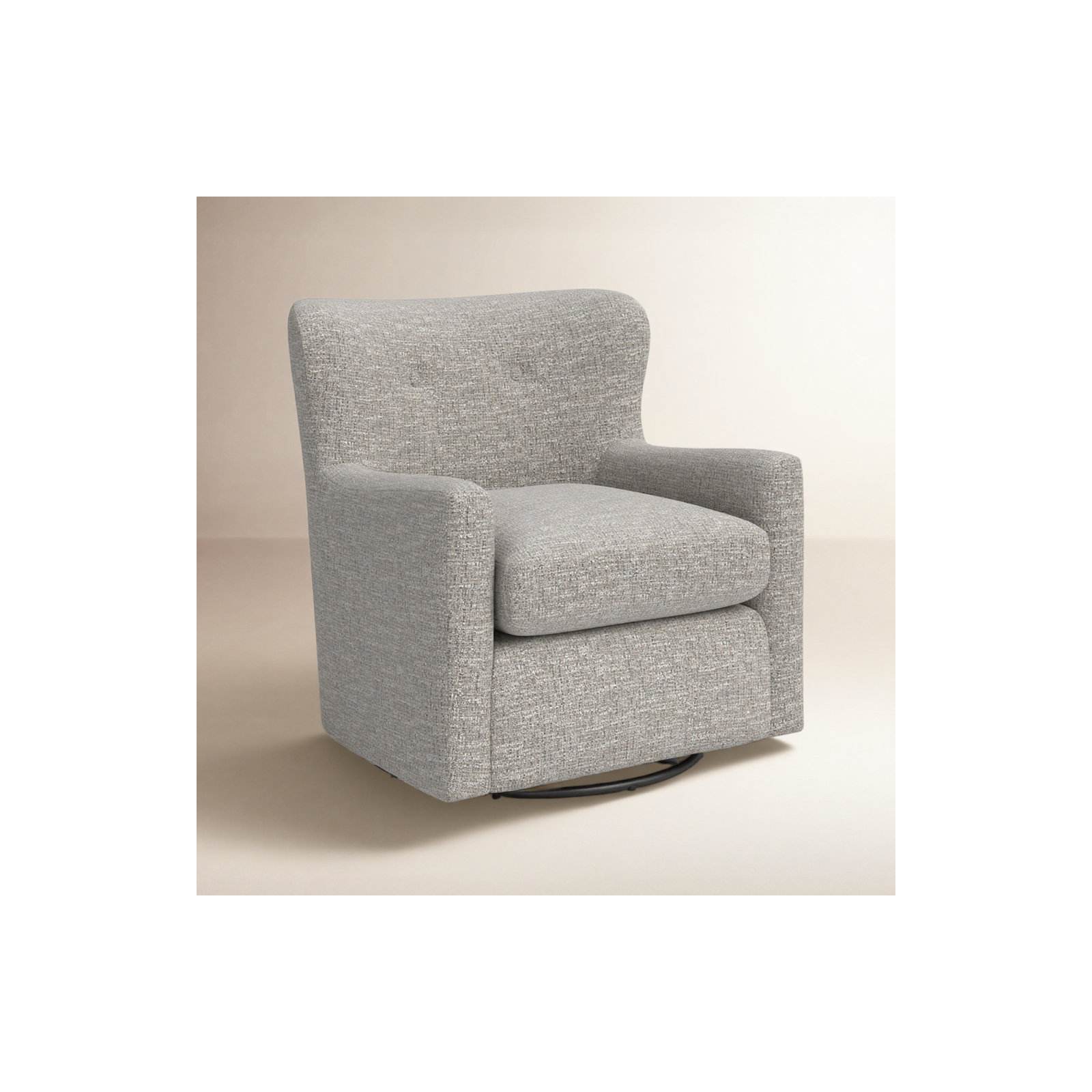 Bendigo Upholstered Swivel Barrel Chair, Granite Performance Weave