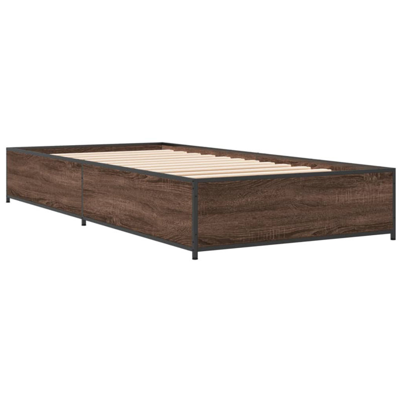 Vidaxl Bed Frame Engineered Wood And Metal, Small Single (2'6), Brown Oak