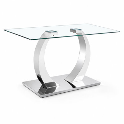 63 x 35.4 x 30-inch Transparent Glass Dining Table - A Perfect Blend of Durability and Elegance.Transparent Tempered Glass Tabletop,Silvery stainless steel metal table legs.