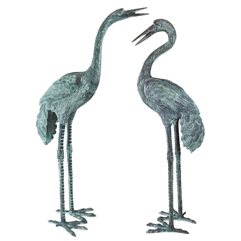 Curved and Straight Neck Crane Statue Set, Large