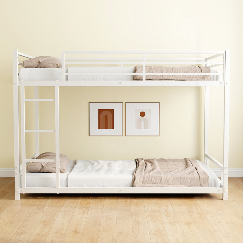 Metal Twin Over Twin Bunk Bed/ Heavy-Duty Sturdy Metal/ Noise Reduced/ Safety Guardrail/No Box Spring Needed,White