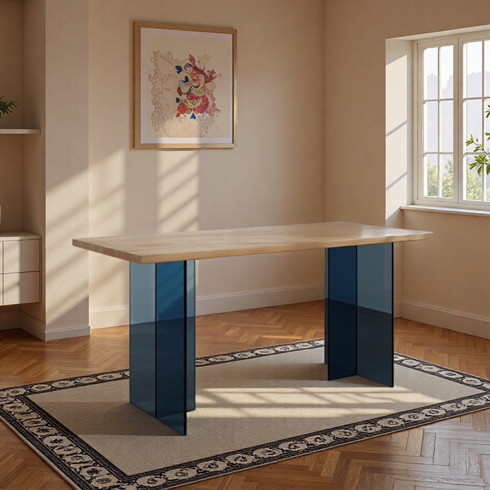 Brayden Studio Creative Ash Wood Translucent Blue Acrylic Desk ...