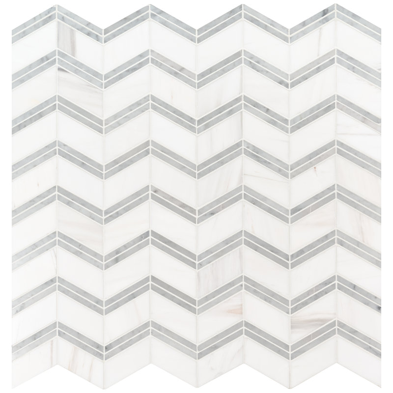 Calabria Frost Chevron 12 in. x 12 in. Polished Marble Mosaic Floor and Wall Tile