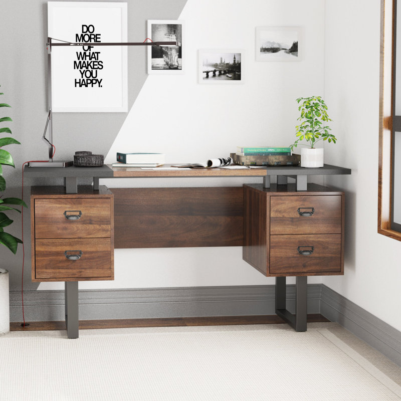 Solid Wood Top Metal Base Computer Desk