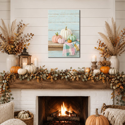 Art mural d'automne, art mural en toile citrouille, décoration murale photos d'automne pastel, art mural d'automne rustique, style maison de campagne pour salon, chambre à coucher, cuisine ou entrée, 12 po x 16 po