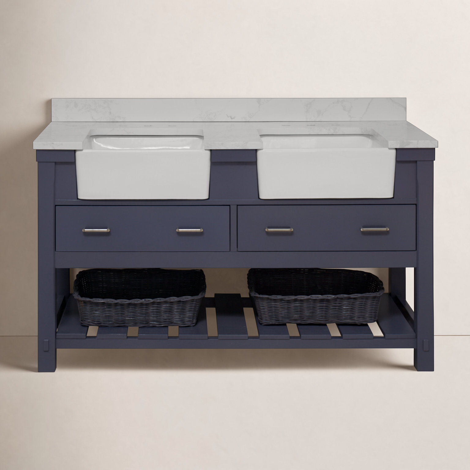 Hitton 60'' Double Bathroom Vanity, Marine Gray, Engineered Carrara