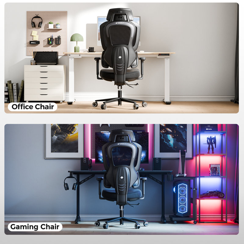     Ergonomic Gaming Chair with Thick Soft Cushion, Adjustable Lumbar & 3D Armrests – Black, Black