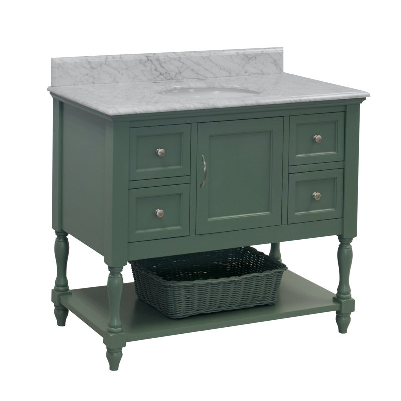 Ensemble de meuble-lavabo simple 42 po Hampton, Marbre de Carrare, Vert sauge