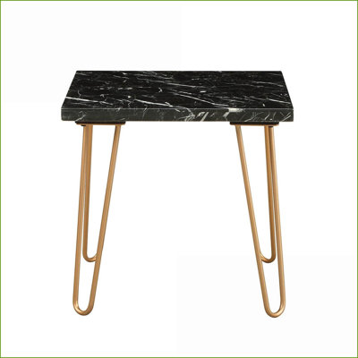 Modern Black Marble Coffee Table for Living Room with Gold Finished Legs, Easy Assembly