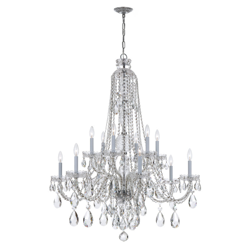 Wehr 12 - Light Candle Style Classic / Traditional Chandelier with Crystal Accents, Chrome, Swarovski Strass