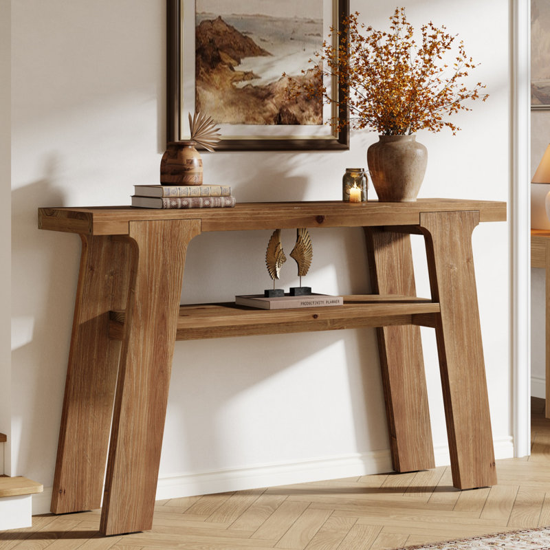 Console 47,24 po en bois massif avec rangement à 2 niveaux