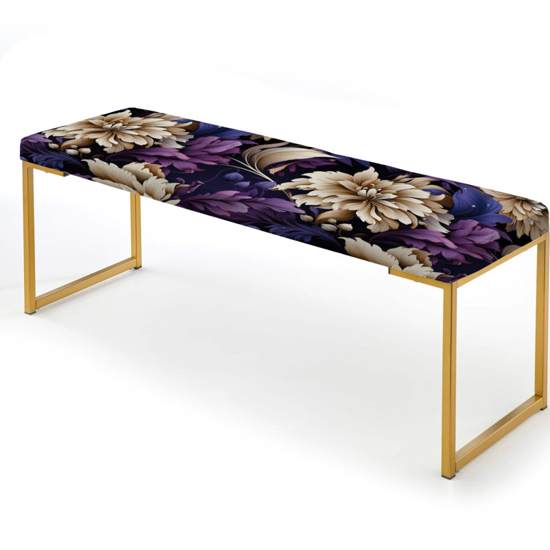 Banc rembourré damassé doré,  Fusion de fleurs mauves - Damas 