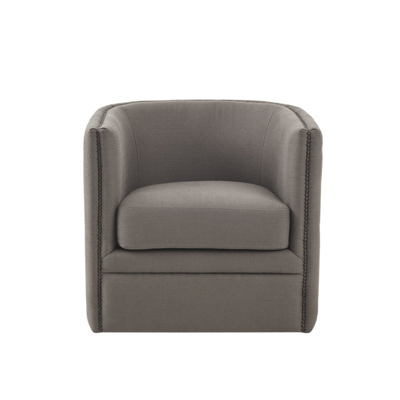 Fauteuil demi-tonneau en bois, fauteuil pivotant, fauteuil simple de salon, Polyester taupe