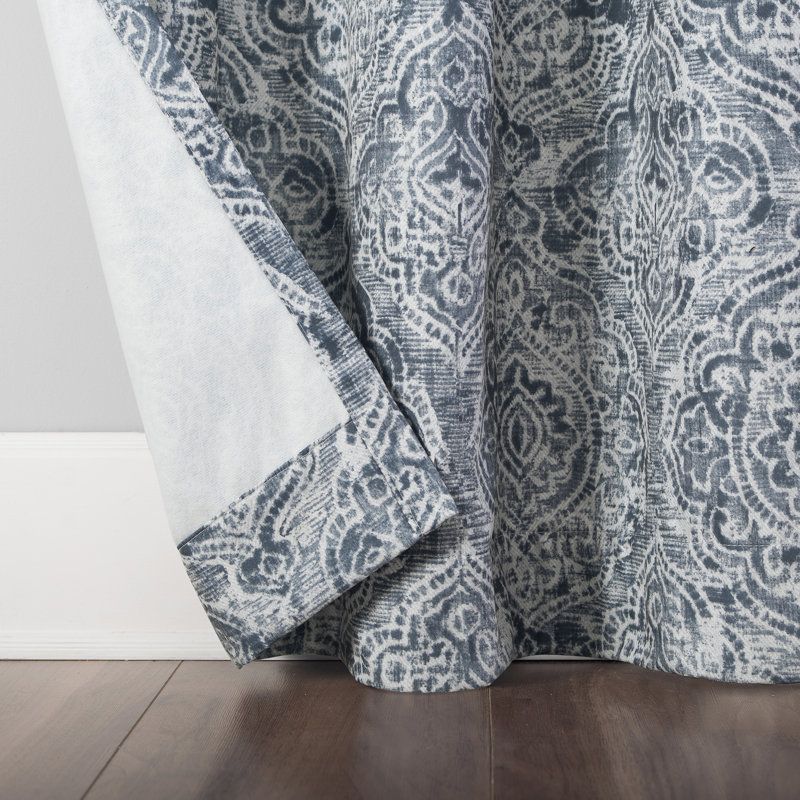 Cutlip Damask Draft Shield Fleece Insulated Single Curtain Panel, Navy Blue, 40" W x 84" L