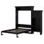 Lit escamotable avec tablettes de rangement, armoire et décoration à persiennes, lit plateforme pliable en bois avec tête de lit