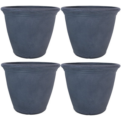 Kristie Round Gray Polyresin Outdoor Planter Pot with a Weather-Resistant Finish - Set of 4