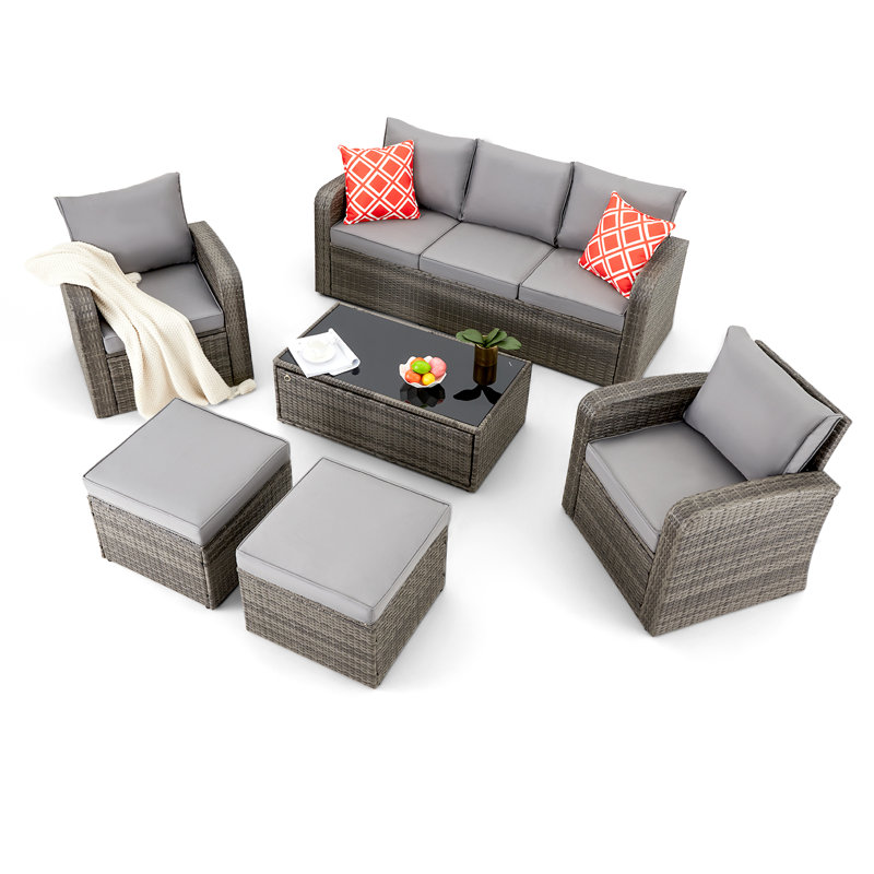 7 - Person Modular Patio Conversation Set with Cushions, Gray Cushion/Gray Frame