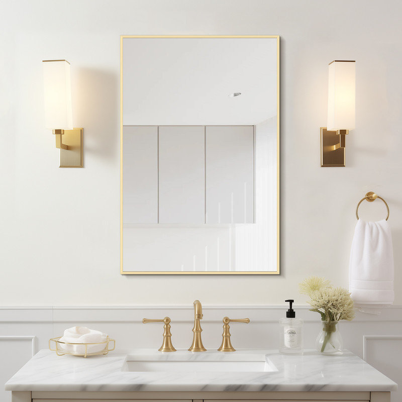Elegant Aluminum Framed Rectangle Mirror for Bathroom,Bedroom, Gold, 30" x 20"