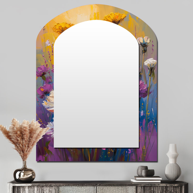 Miroir mural avec pissenlit blanc et mauve, 43 po x 33 po