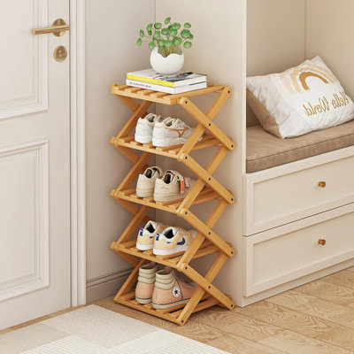 5-tier Bamboo Shoe Rack Foldable Free-standing Shelf