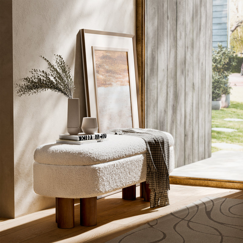 Joddie Upholstered Flip Top Storage Bench with Solid Wood Leg, White