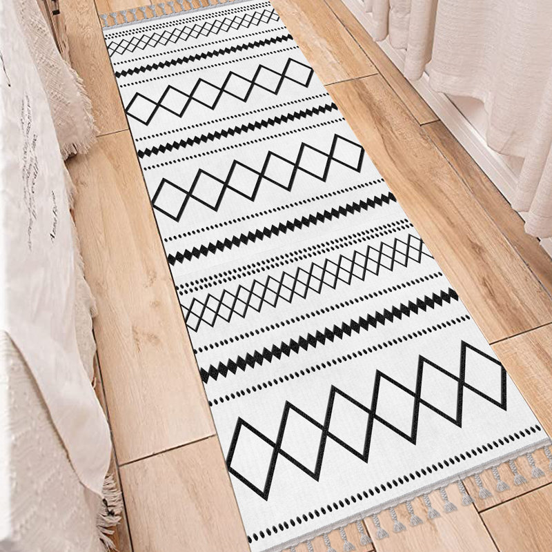 Trasdamad Cotton Black/White Rug, Runner 80 x 450cm
