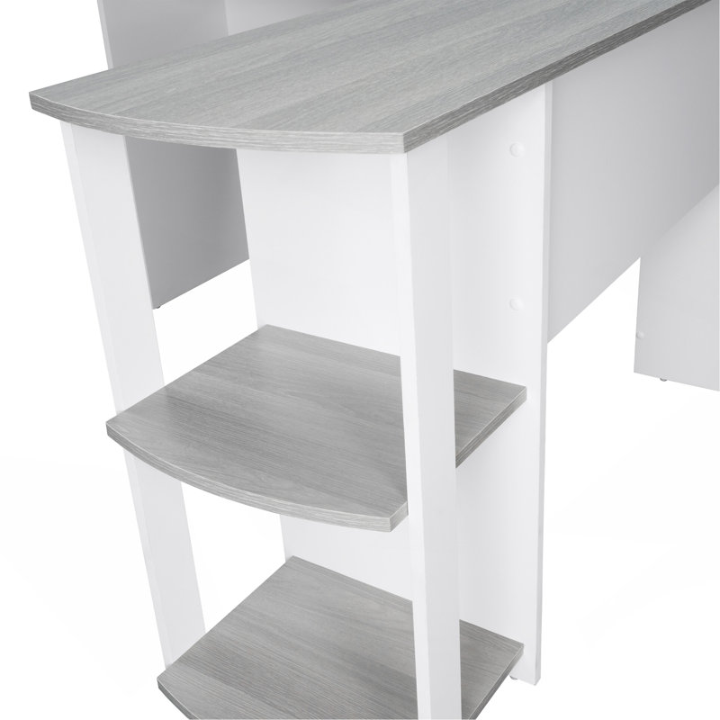 Bureau moderne en L avec tablettes latérales, gris