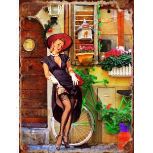 Décoration murale à panneau en métal lady rétro