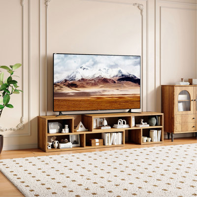 Meuble télé modulaire extensible, console multimédia en bois rustique avec casiers de rangement ouverts, centre de divertissement combiné Freestyle, meuble télé réglable pour le salon
