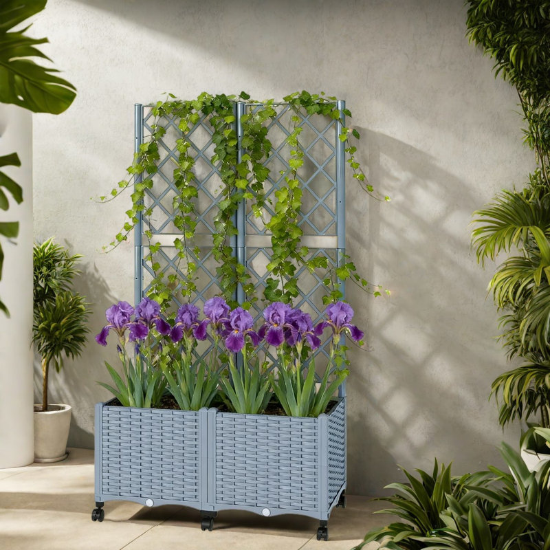 Jardinières mobiles avec treillis, polypropylène durable, conception extérieure moderne