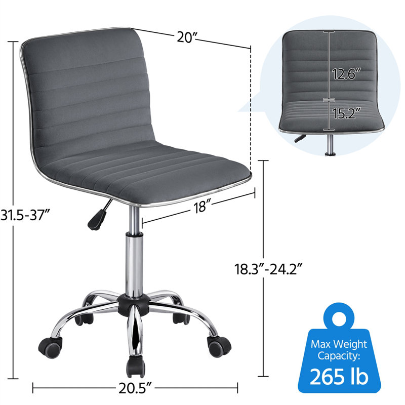 Arwand Velvet Task Chair, Dark Gray