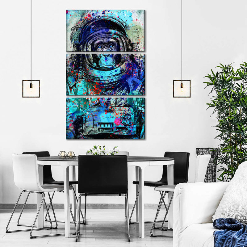 Drôle d'astronaute sur toile 3 pièces, H 20 po x l 32 po