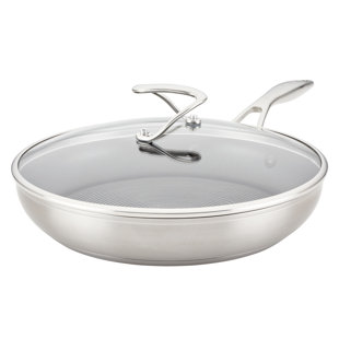 Circulon Stainless Steel Frying Pan with Lid and SteelShield Hybrid Stainless Nonstick, 12-Inch
