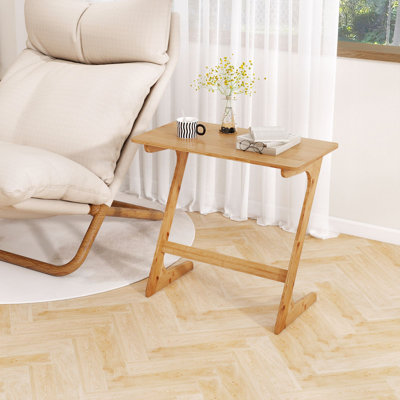 Bamboo Sofa Side Table Z-Shaped End Couch Table For Snacks And Drinks Natural