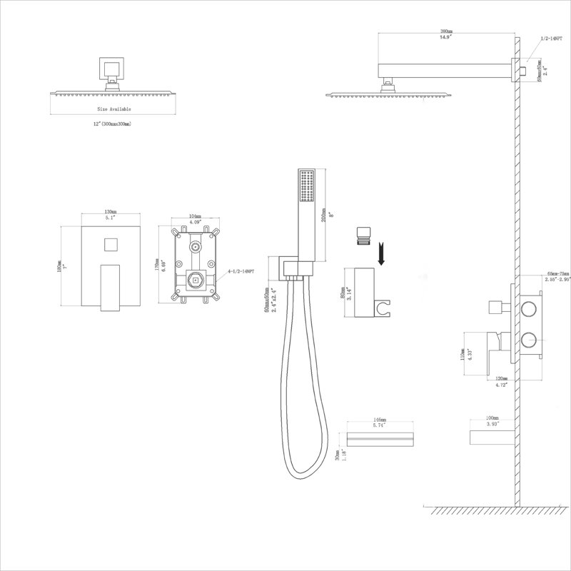 Complete Shower System with Rough in-Valve