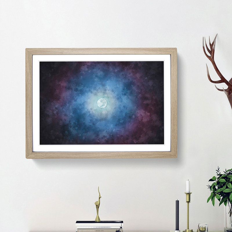 Moon in the Sky - Picture Frame Painting Print, Oak Framed, 45cm H x 63cm W x 2cm D