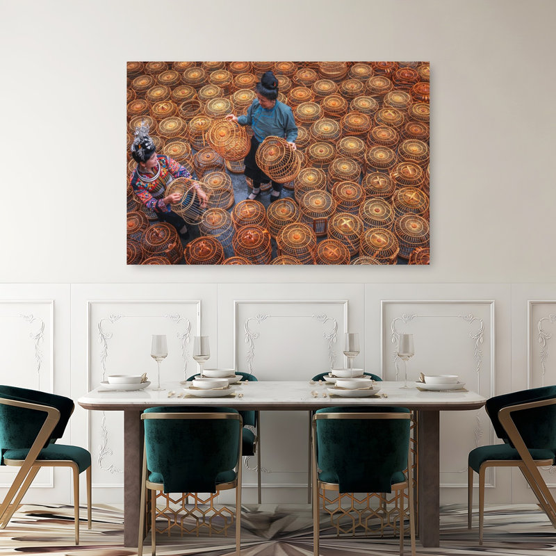 «Traditional Basket Weavers», reproduction d'art murale en bambou, 40" H x 60" W